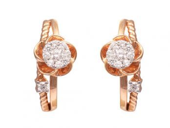 Floral Design Pressure Set Rose Gold Diamond Earrings