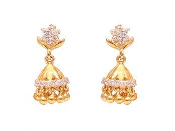 Floral And Gold Beads Design Jhumka Earrings With CZ