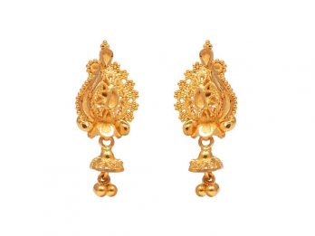 Filligree Embossed Design Gold Drop Earrings